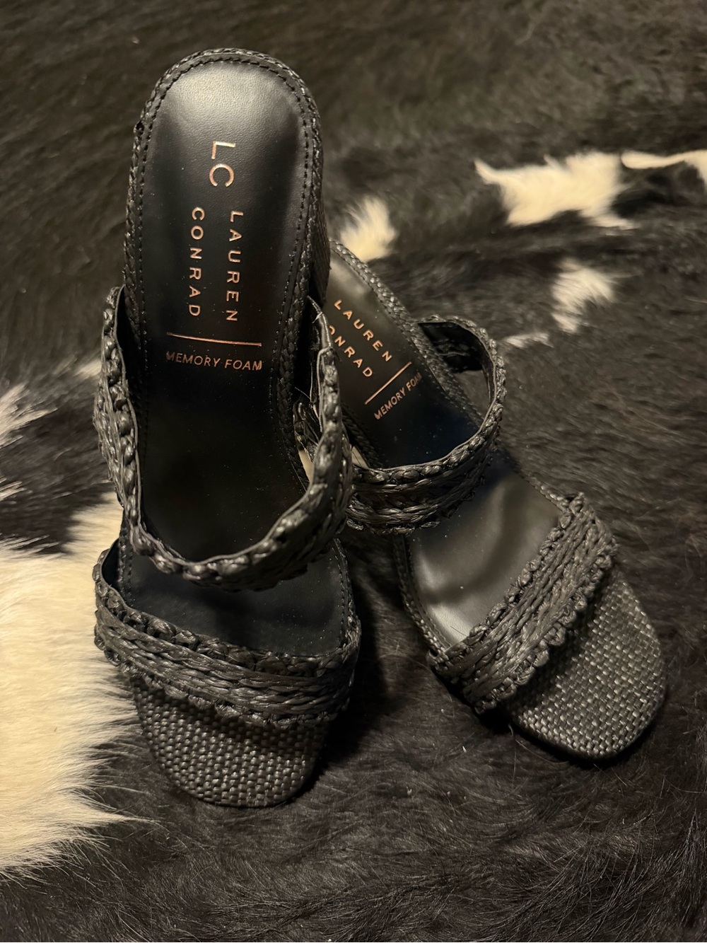LC Lauren Conrad Black Braided Slide Mules